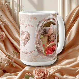 Rodnad Arvstycke Hjärtformad Familjefoto Minnessku Kaffemugg