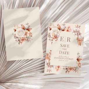 Rodnad Beige Monogram Spara datum-kort Inbjudningar