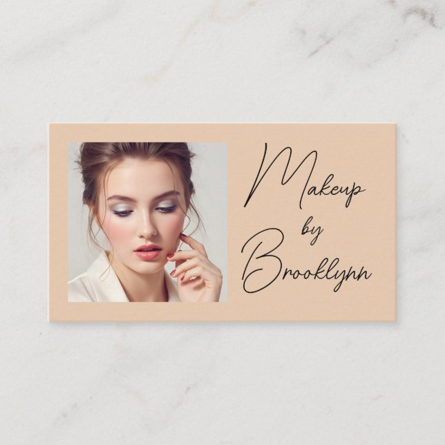 Rodnad Beige Svart Script Foto Makeup Affärskort  Visitkort (Framsida)