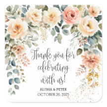 Rodnad Blommig Akvarell Platt Tack Kort