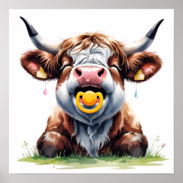 Rodnad Blommig Baby Highland Ko Poster