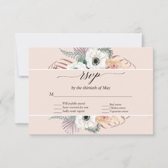 Rodnad Blommig Boho Pampas Gräs Palmblad RSVP OSA Kort (Framsida)