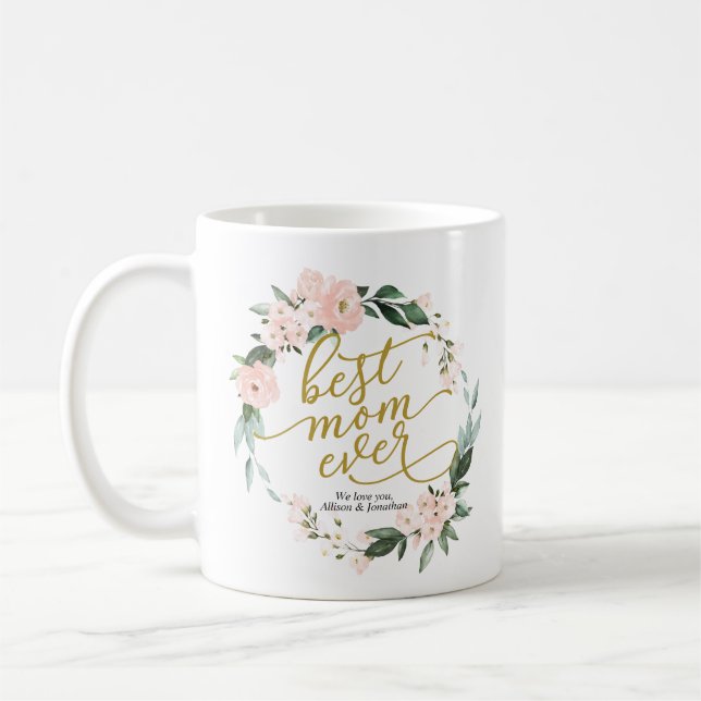 Rodnad Blommig Krans Bästa Mamma Någonsin Mors Dag Kaffemugg (Vänster)
