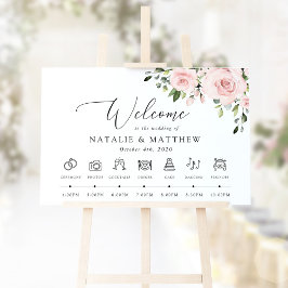 Rodnad Blommor, Rosa Blommor, Bröllopsschema Poster