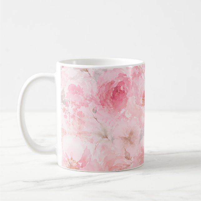Rodnad Blomning Akvarell Blomma Kaffemugg (Vänster)