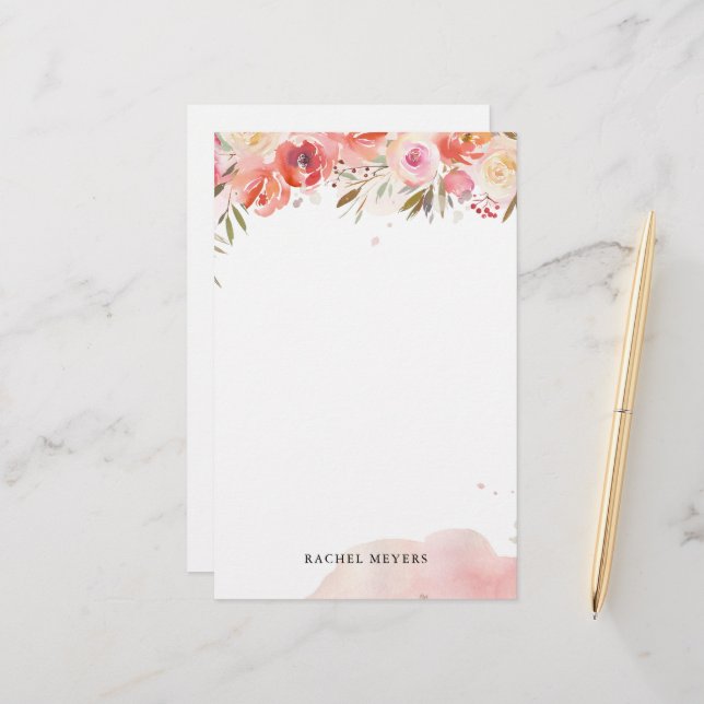 Rodnad Bouquet Personligt Namn Monogram Brevpapper (Fram/Back In Situ)