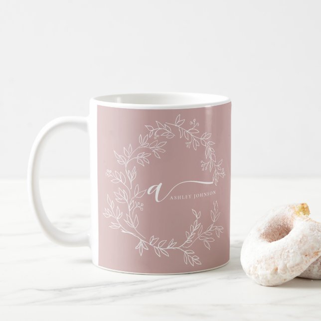 Rodnad Dammig Rosa Flickaktig Skrift Monogram Namn Kaffemugg (Med munk)