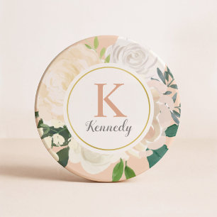 Rodnad Floral Greenery Rosa Guld Monogram Underlägg