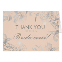 Rodnad för silver för elegant tackbrudtärna blom- hälsningskort