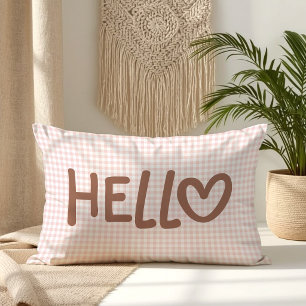 Rodnad Gingham Mokka Whimsical Hjärtan Hej Lumbarkudde