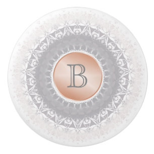 Rodnad Grå Vit Roséguld Mandala Monogram Knopp