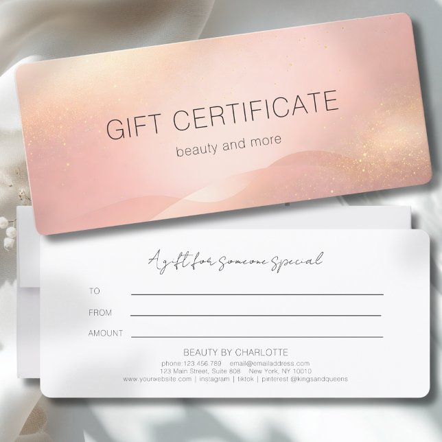 Rodnad Guld Glans Gradient Salong Presentkort (Blush Gold Glow Gradient Salon Gift Certificate)