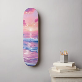 Rodnad Hav Solnedgång Vågor Akvarell Mini Skateboard Bräda 18,5 Cm