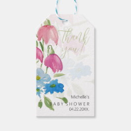 Rodnad Och Blå Flotal Vårvattenfärg Blommor Presentetikett