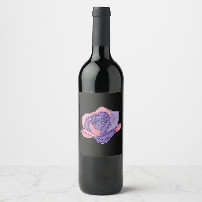 Rodnad och blommande ros vinflaska etikett (Framsida)
