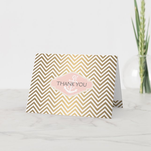 Rodnad Preppy Chevron Randig Modern Sjöankare Tack Kort (Framsida)