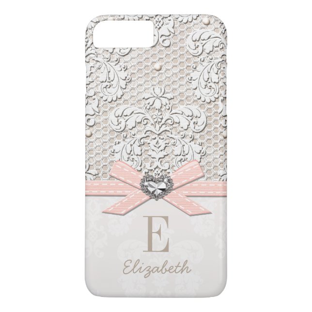 Rodnad Rhinestone Hjärtformad Utseende Tryckt Spet Case-Mate iPhone Skal (Baksida)