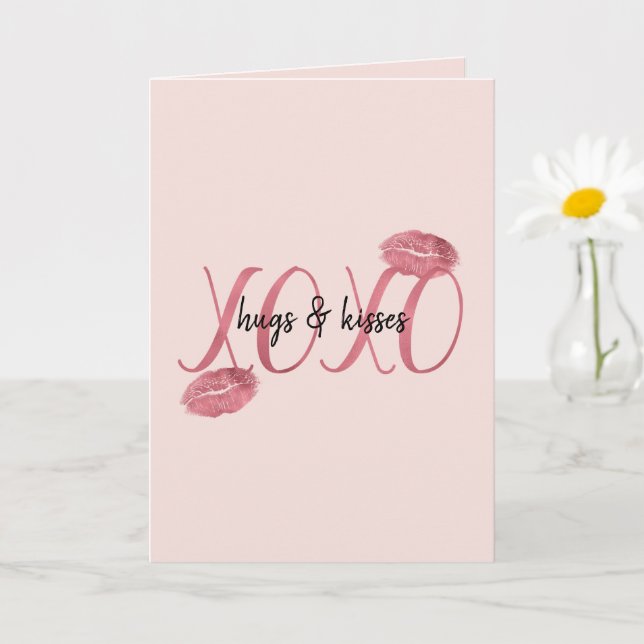 Rodnad Röd Rosa XOXO Läppar Kyssar Kort (Liten växt)
