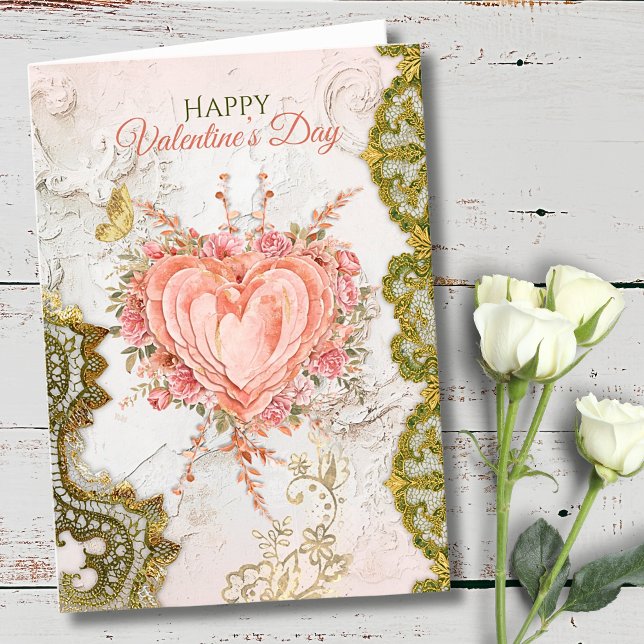Rodnad Rokoko Blommig Hjärtans Galentine Spets Ele Helgkort (Skapare uppladdad)
