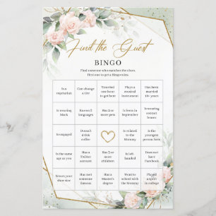 Rodnad romantisk blomstergrön Hitta Gäst-Bingo