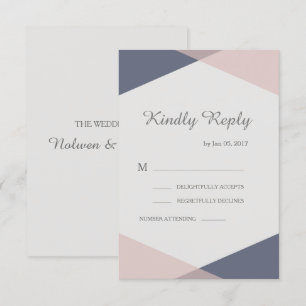 Rodnad rosa blå geometrisk elegant bröllop rsvp inbjudningar