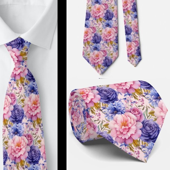 Rodnad Rosa Blå Lila Violetta Blommor Blommig Slips (Skapare uppladdad)