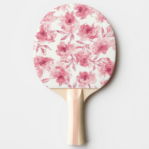 Rodnad Rosa Blommor Vattenfärg Målad Luftig Blomma Pingisracket