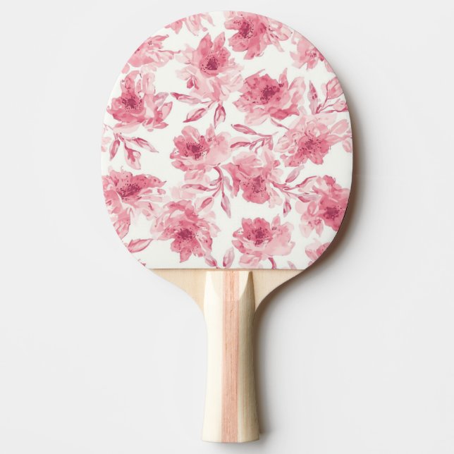 Rodnad Rosa Blommor Vattenfärg Målad Luftig Blomma Pingisracket (Framsidan)