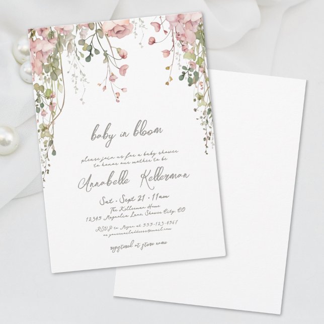 Rodnad Rosa Botanisk Vildblomma Bebisdusch Inbjudningar (Blush Pink Botanical Wildflower Baby Shower Invitation)