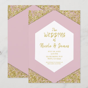 Rodnad Rosa Chic Guld Glitter Flingor Glam Bröllop Inbjudningar