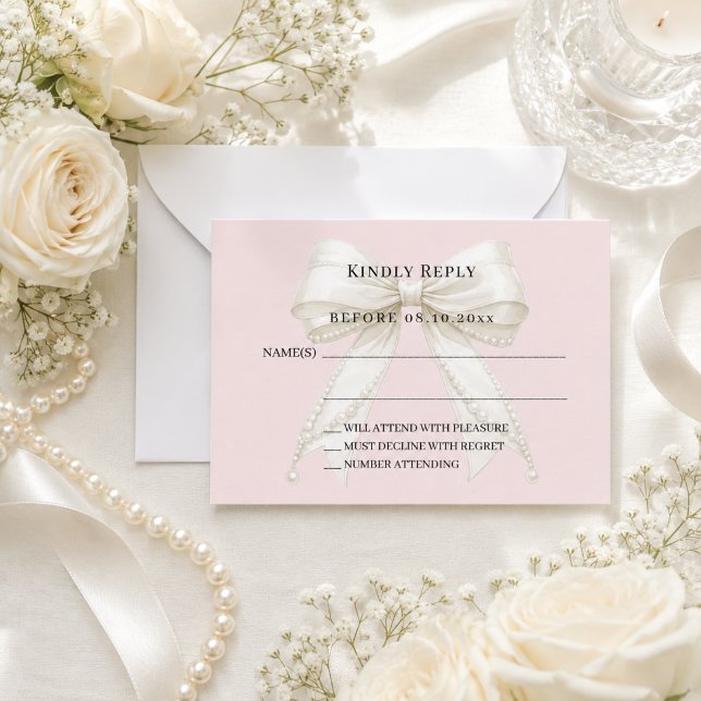 Rodnad rosa elfenbensfärgad båge svar RSVP Anteckningskort (Skapare uppladdad)