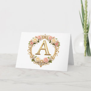 Rodnad Rosa Guld Blommig Monogram Bokstav A Bröllo Tack Kort