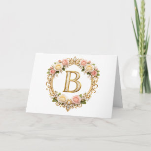 Rodnad Rosa Guld Blommig Monogram Bokstav B Bröllo Tack Kort