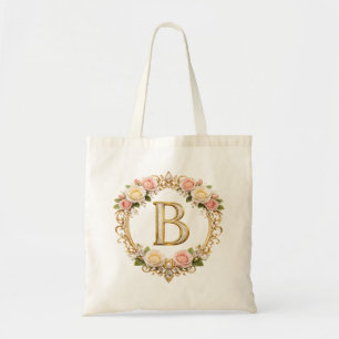 Rodnad Rosa Guld Blommig Monogram Bokstav B Bröllo Tygkasse
