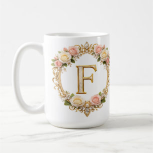 Rodnad Rosa Guld Blommig Monogram Bokstav F Bröllo Kaffemugg