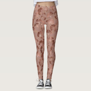 Rodnad Rosa Guld Ginkgo Blad Elegant Botanisk 5 Leggings