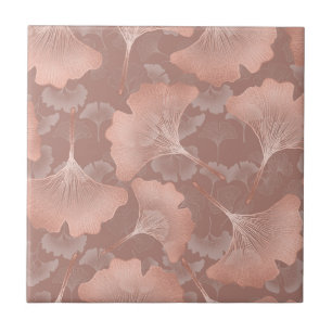 Rodnad Rosa Guld Ginkgo Blad Elegant Botanisk 7 Kakelplatta