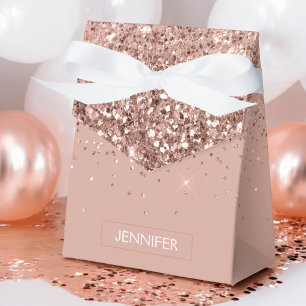 Rodnad Rosa Guld Glitter Monogram Namn Presentaskar