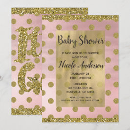 Rodnad Rosa & Guld Glitter Prickar Baby Shower Inbjudningar