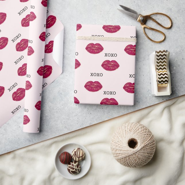 Rodnad Rosa Kyss Röda Läppar XOXO Presentpapper (Hantverk)