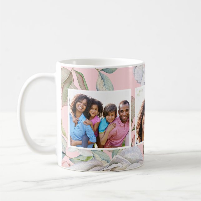 Rodnad Rosa med Blommig Tre Foto Collage Kaffemugg (Vänster)
