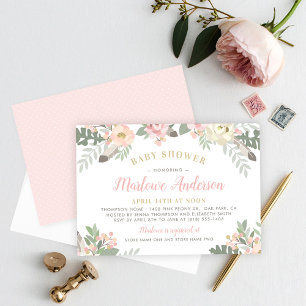 Rodnad Rosa och Guld Blommig Boho Flick Babyfest Inbjudningar