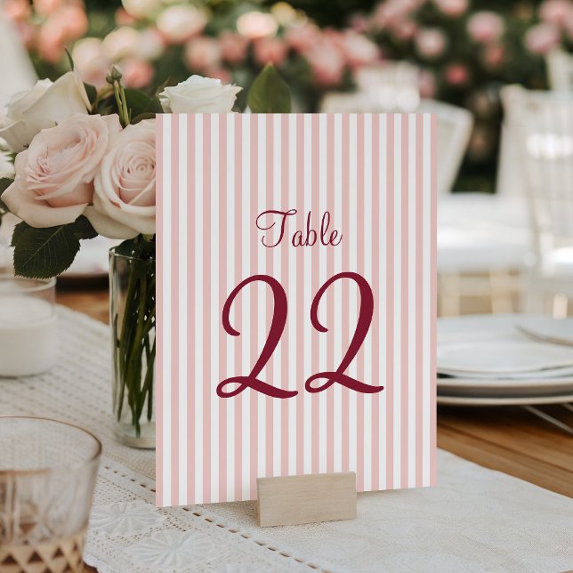 Rodnad Rosa och Vita Ränder Bordsnummer (Blush Pink and White Stripes Table Number)