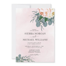 Rodnad Rosa Pion Vattenfärg Eukalyptus Bröllop