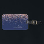 Rodnad Rosa Rosa Guld Marinblå Glitter Monogram Bagagebricka<br><div class="desc">Rosa Guld - Rodnad Rosa och Marinblå Glittrande Glitter Monogram Namn Resväska Bagage Tag. Detta gör den perfekta söt 16 födelsedag,  bröllop,  bröllops shower,  baby shower eller möhippa fest present till någon som dekorerar sitt rum med stil.</div>