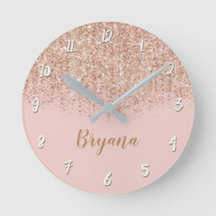 Rodnad Rosa & Roséguld Glitter Glam Tjejaktig Chic Rund Klocka