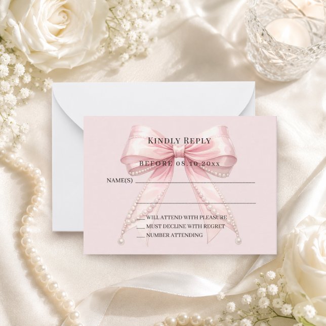Rodnad rosa rosett svar RSVP Anteckningskort (Skapare uppladdad)