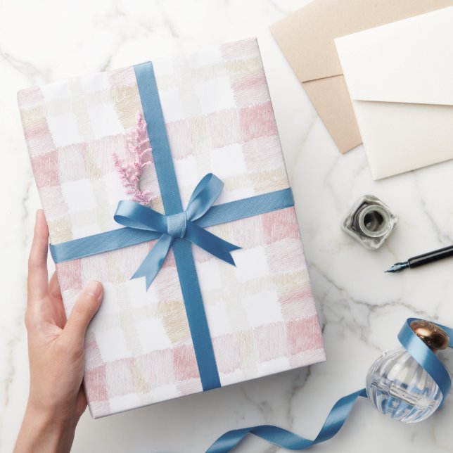 Rodnad Rosa Vit Crème Karo Ränder Bröllopsfest Presentpapper (Gifting)