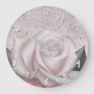 Rodnad Vit Ros Glam Modern Marmor Shabby Chic Stor Klocka