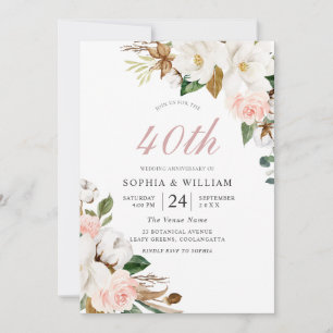 Rodnad & Vita Blommor 40-års Bröllopsjubileum Inbjudningar